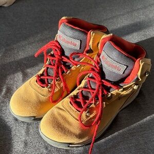 Columbia Mustard Boots with Crimson Laces
